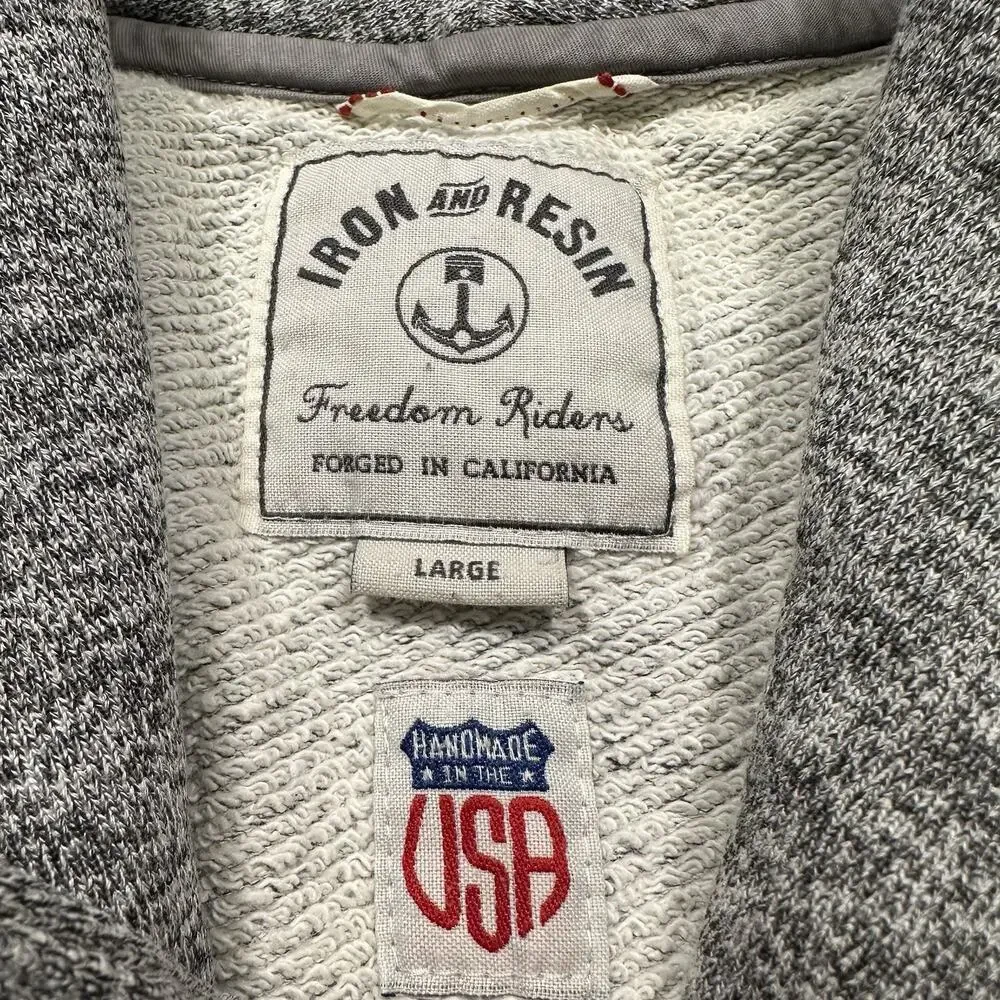 Iron and Resin Handmade Cardigan Sweater Mens L Gray Shawl Retro Preppy USA